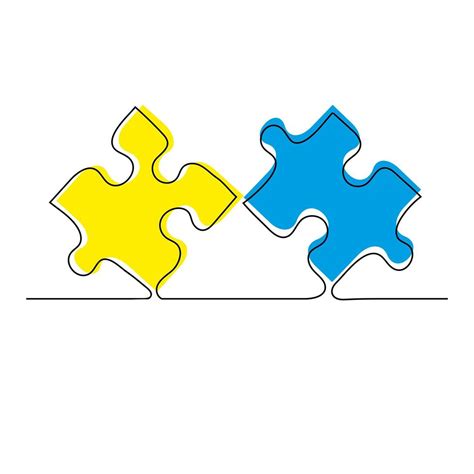 Continuous one line drawing pieces jigsaw puzzle with colors on white background. Business ...