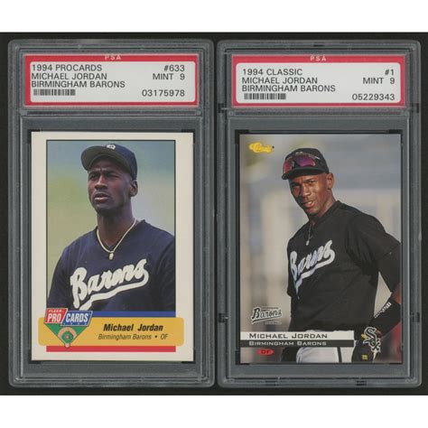 Lot of (2) PSA Graded 9 Michael Jordan Baseball Cards with 1994 Classic #1 & 1994 Birmingham ...