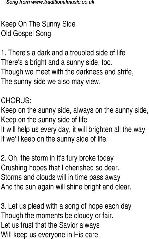 Keep On The Sunny Side - Christian Gospel Song Lyrics and Chords