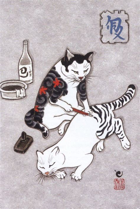 Cats Tattooing Each Other In Surreal Japanese Ink Wash Paintings | Bored Panda