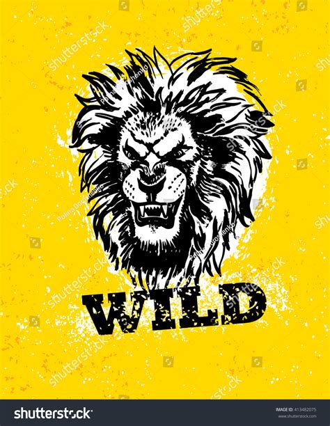 Roaring Lion Scary Fierce Face On Stock Vector (Royalty Free) 413482075 ...