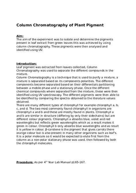 (DOC) Column Chromatography of Plant Pigment | Sinead O Neill O Connor - Academia.edu