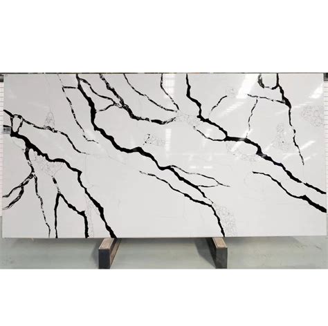 Calacatta White Quartz Slab Countertop Dark Black Vein White Quartz ...