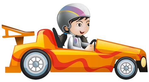 Premium Vector | Woman in orange racing car