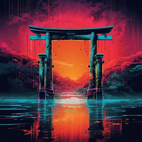 Premium AI Image | A digital painting of a torii gate in a lake with ...