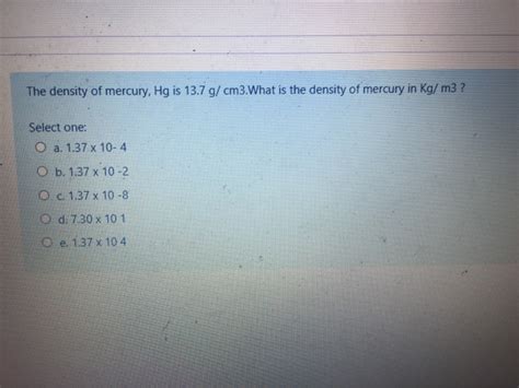 Density of Mercury in Kg M3