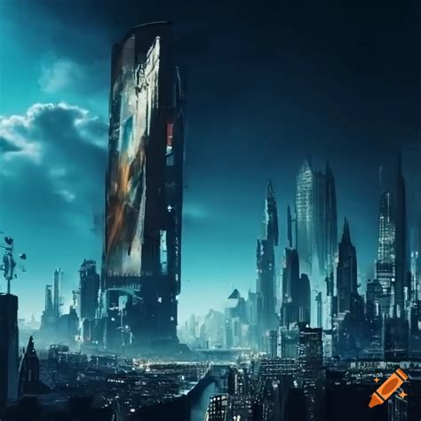 Sci-fi cityscape with futuristic banners