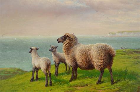 Charles Jones - 19th Century landscape oil painting of sheep grazing on ...