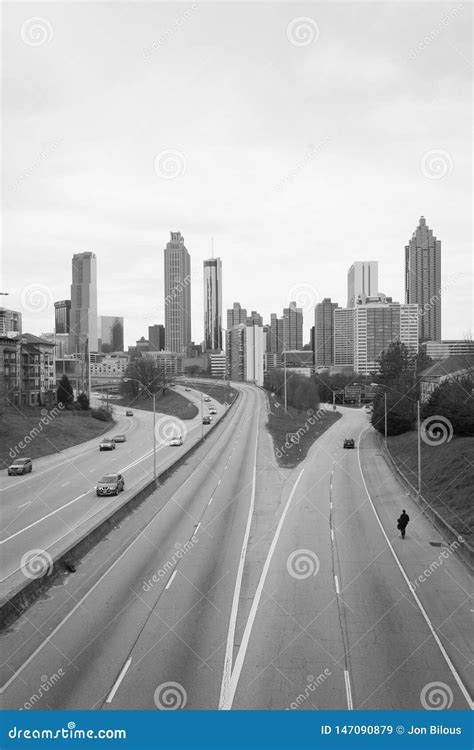 Black & White Image of Freedom Parkway and the Atlanta Skyline, in Atlanta, Georgia Editorial ...