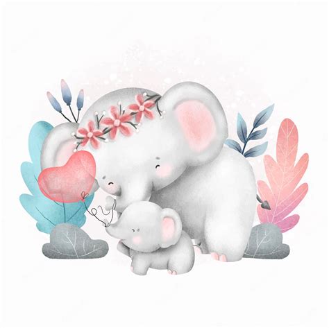 Premium Vector | Watercolor cute baby and mom elephant