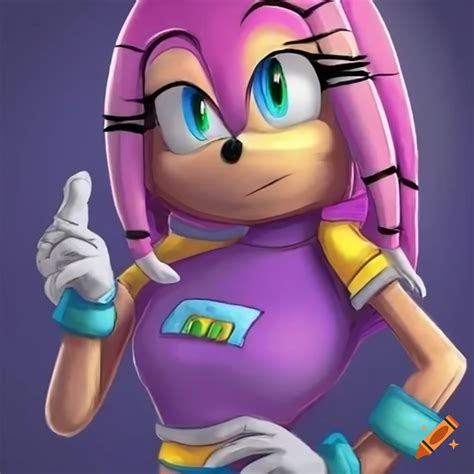 Tikal from sonic wearing purple t-shirt and blue jeans on Craiyon