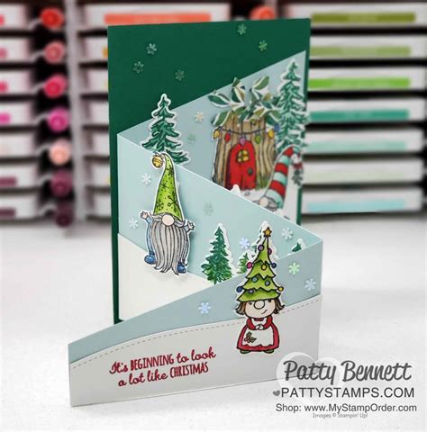 Tri-Fold Gnome and Pines Holiday Cards - Patty Stamps