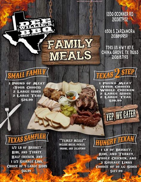 Online Menu of DeeWillie's BBQ Restaurant, San Antonio, Texas, 78233 - Zmenu