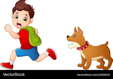 Cartoon schoolboy running away from angry dog Vector Image