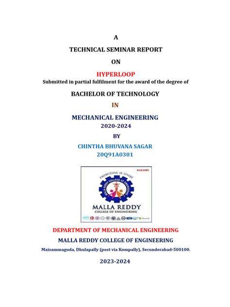 20q91a0301 Seminor Report | PDF | Hyperloop | Electric Motor