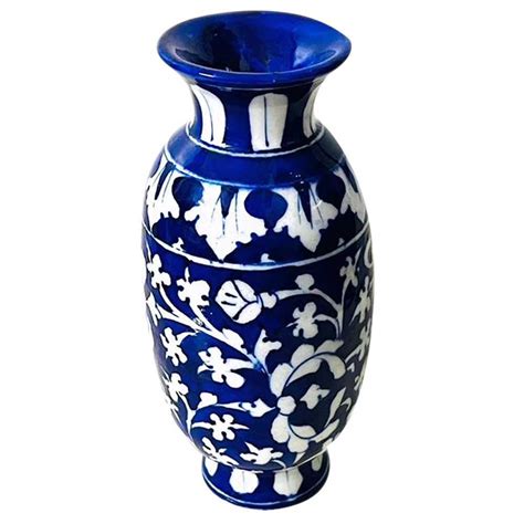 Blue Pottery Ceramic Floral Design Vase