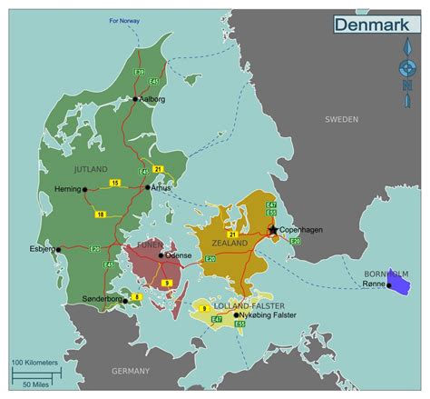 Large regions map of Denmark | Denmark | Europe | Mapsland | Maps of ...