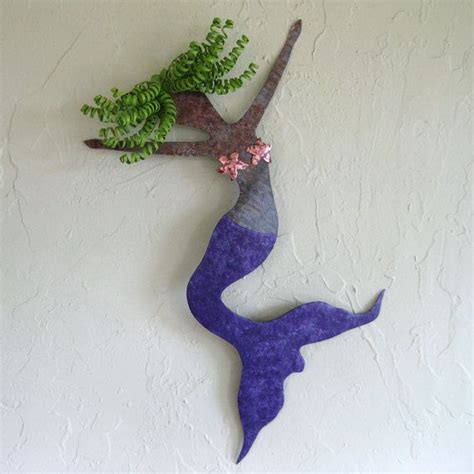 Mermaid wall art decor - Faye - metal sculpture coastal beach house starfish purple lime green ...