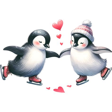 AI generated Two penguins on ice skates in love Valentine's Day themes 36085626 PNG
