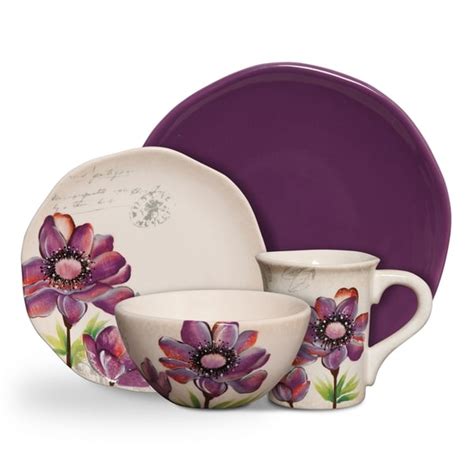 Shop Botanical Charm Purple 16-piece Floral Dinnerware Set - Free ...