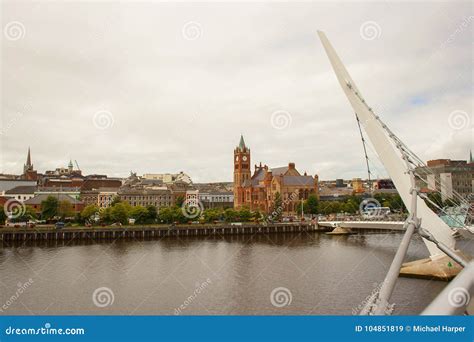 A View Acreoss the River Foyle from the Iconic Peace Bridge Over the River Foyle in Londonderry ...