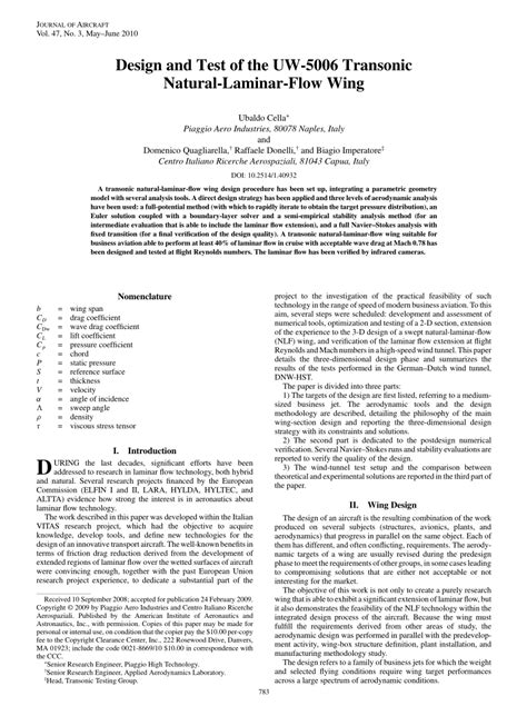 (PDF) Design and Test of the UW5006 Transonic Natural-Laminar-Flow Wing