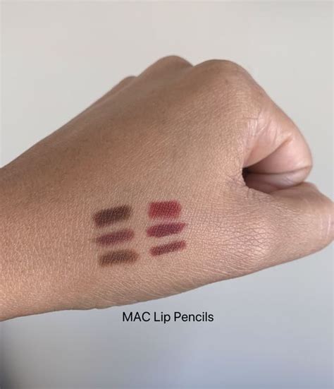 MAC Lip Pencil Swatches on medium-dark skin (Chestnut, plum, cork ...