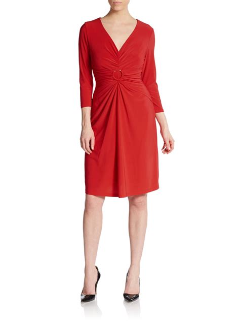 Saks fifth avenue black label Ruched Jersey Dress in Red | Lyst