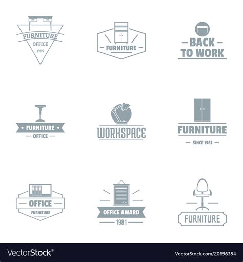 Office work logo set simple style Royalty Free Vector Image