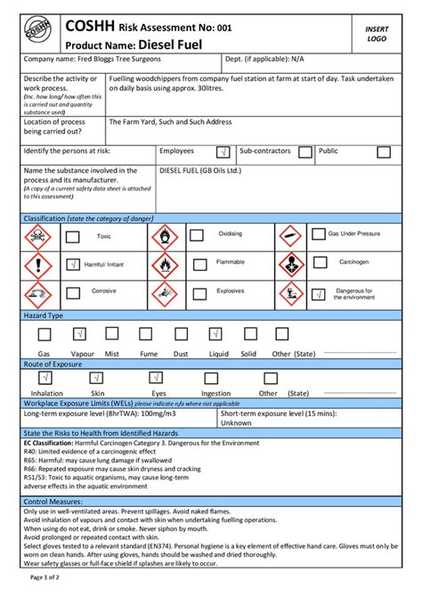 2022 Coshh Risk Assessment Form Fillable Printable Pdf And Forms Hot ...