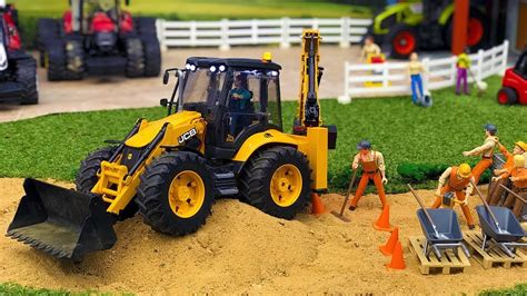 BRUDER TOYS video for KIDS | Tractor JCB 5CX for CHILDREN works at road ...