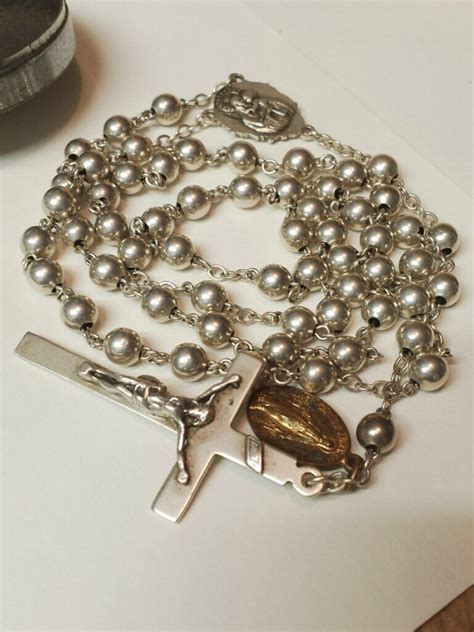 Vintage Solid Sterling Silver Rosary Beads in Original