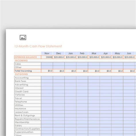 12-Month Cash Flow Statement (PDF Form) | YVOXS