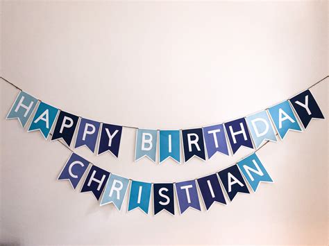 Personalize Boy Happy Birthday Banner Custom Shades of Blue - Etsy