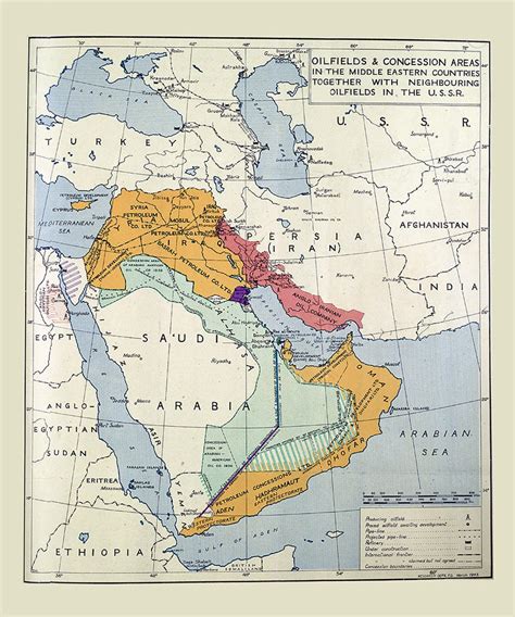 1945 Map of Middle Eastern Country Oil Fields and the USSR - Etsy