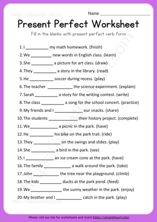 Present Perfect Tense Worksheet - Fill in the blanks - Your Home Teacher