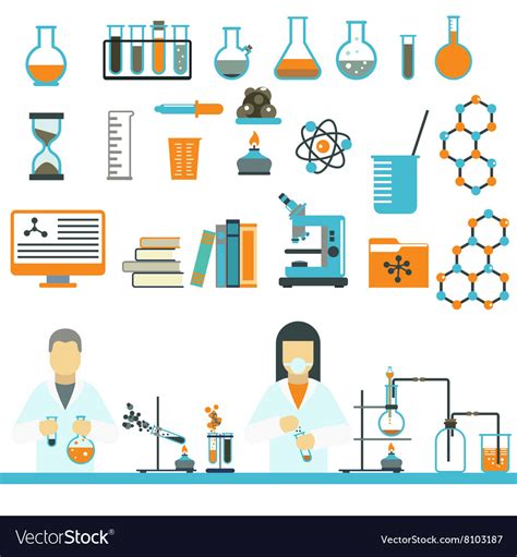 Laboratory symbols science and chemistry icons Vector Image