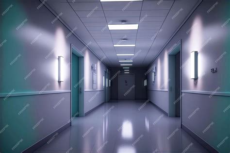 Premium Photo | Medical institution long empty hospital corridor illuminated by luminaires