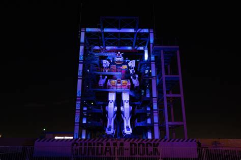 The giant Gundam in Yokohama lights up for winter illuminations