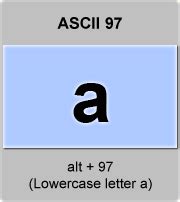 ASCII code a , Lowercase letter a , minuscule a, American Standard Code for Information ...