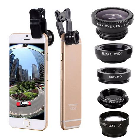 5in1 Camera Lens Kit Fish Eye + Wide Angle + Macro + CPL + 2.0X ...