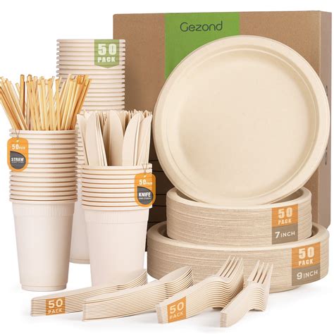 Gezond 350pcs Compostable Paper Plates Set, Eco-Friendly Heavy-Duty ...