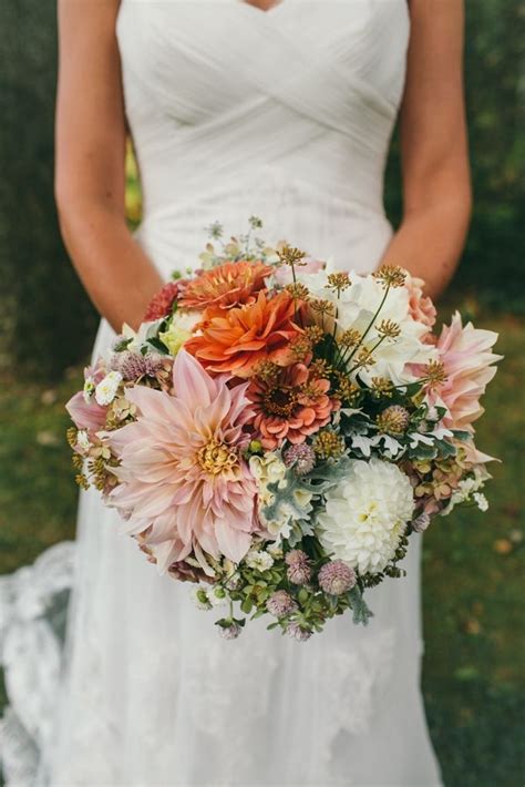 September bridal bouquet featuring dahlias and zinnias. Flowers by Love ...