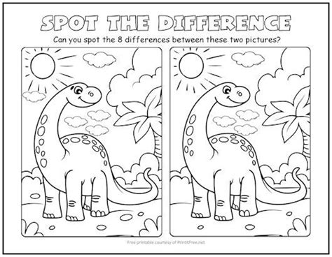 Dinosaur Spot the Difference Picture Puzzle | Print it Free | Dinosaur activities, Picture ...