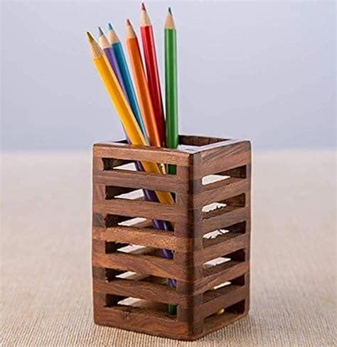 Craft Expertise Handmade Wooden Pen Stand Pen Holder For Office - Brown ...