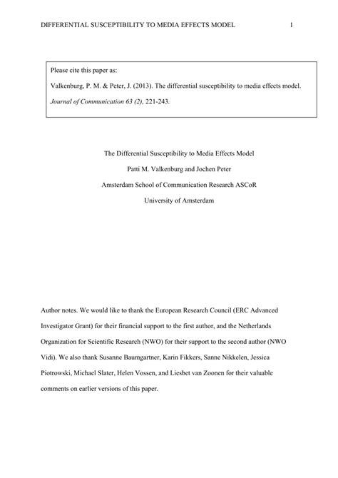 (PDF) The Differential Susceptibility to Media Effects Model