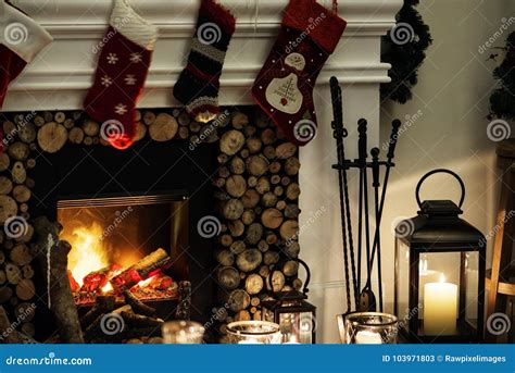 Christmas Stockings Hanging by the Chimney Stock Image - Image of holiday, chimney: 103971803