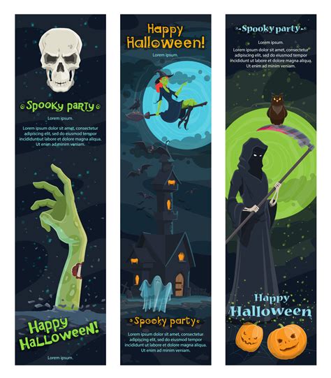 Halloween horror night banner, spooky party design 13005962 Vector Art ...