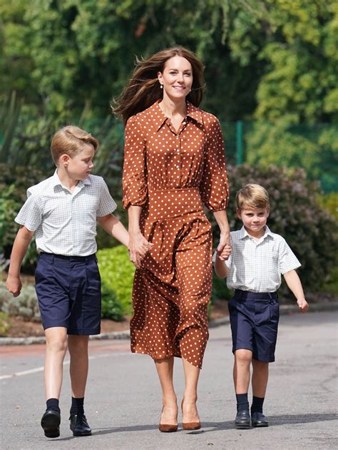 Kate Middleton wears polka-dot dress to take her children to school