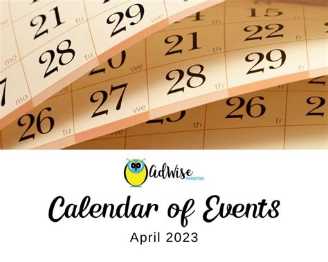 Calendar of Events - April 2023 - Adwise Marketing, Salt Lake City Utah